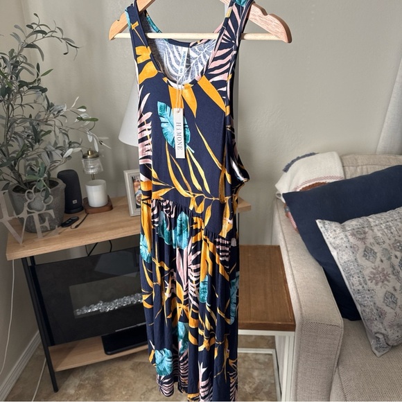 HiMONE Women’s Blue Tropical Tank Dress Size S NWT - Picture 2 of 8